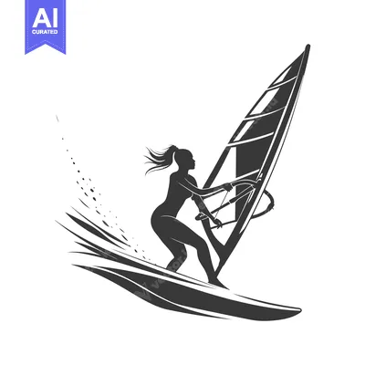 Premium design asset: Silhouette of a Woman Windsurfing on a Wave