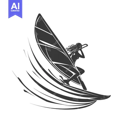 Aset premium populer: Silhouette of a woman windsurfing on a wave