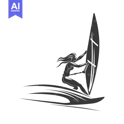 Silhouette of a woman windsurfing on a wave