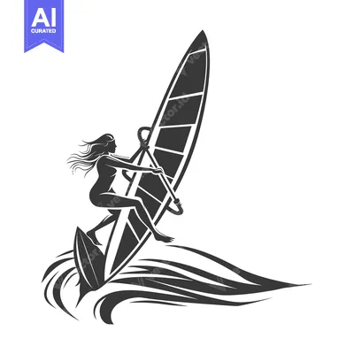 Aset premium populer: Silhouette of a Woman Windsurfing on a Wave