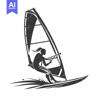 Silhouette of a Woman Windsurfing on a Wave