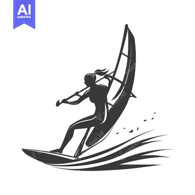 Silhouette of a Woman Windsurfing on a Wave