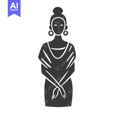 Aset premium populer: Silhouette of a Woman with a Bun, Earrings, and Crossed Arms