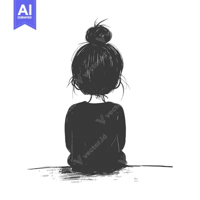 Aset desain premium: Silhouette of a Woman with a Bun Sitting on a Bench