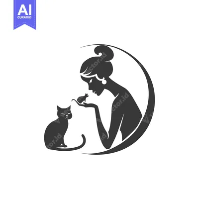 Aset premium populer: Silhouette of a Woman with a Cat and a Mouse